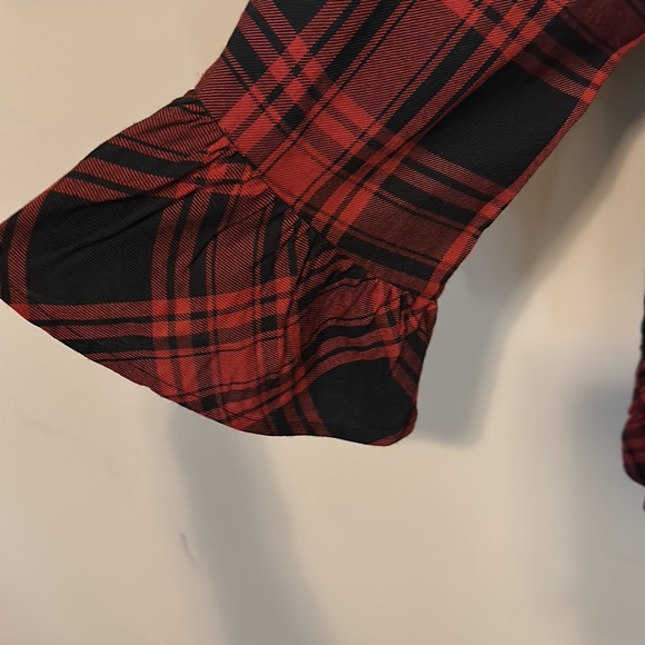 Red Plaid Off The Shoulder Peasant Top - Picture 2 of 3